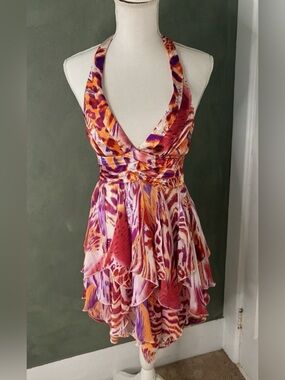 Arden B Halter Dress with Ruffled Tiers..Pink, Orange, Purple
XS